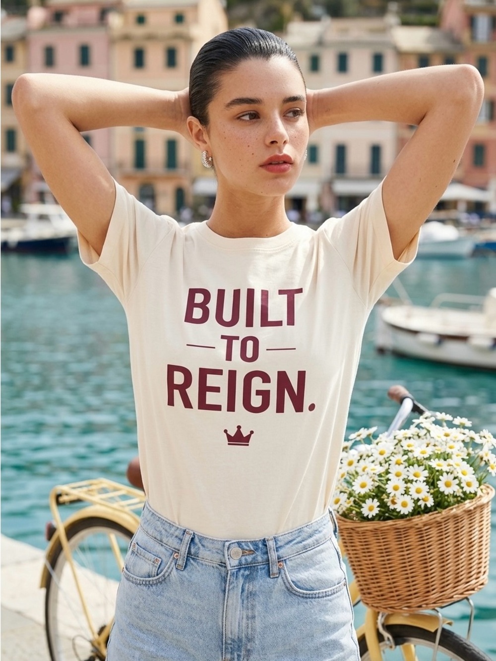 Built to Reign Short Sleeve Tee - Cream with Burgundy Print